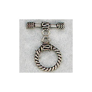 Sterling Silver Oxidized, 15.9mm Width by 4.1mm Length by 20.8mm Height, Twisted Circle Toggle Clasp Ring and 21.8mm Width by 3.6mm Length, Twisted Toggle Clasp Bar. Quantity Per Pack: 2 Pairs.