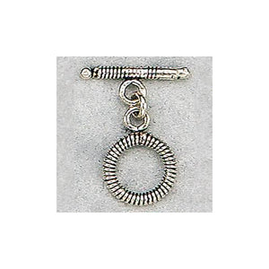 Sterling Silver Oxidized, 13.7mm Width by 2.7mm Length by 18.0mm Height, Twisted Circle Toggle Clasp Ring and 24.1mm Width by 2.9mm Length, Twisted Toggle Clasp Bar. Quantity Per Pack: 2 Pairs.