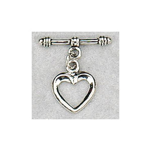 Sterling Silver Oxidized, 13.4mm Width by 1.7mm Length by 15.5mm Height, Heart Toggle Clasp Ring and 21.8mm Width by 3.3mm Length, Fancy Toggle Clasp Bar. Quantity Per Pack: 4 Pairs.