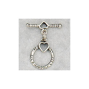 Sterling Silver Oxidized, 12.6mm Width by 2.3mm Length by 18.5mm Height, Heart Toggle Clasp Ring and 20.0mm Width by 4.7mm Length, Fancy Toggle Clasp Bar. Quantity Per Pack: 4 Pairs.