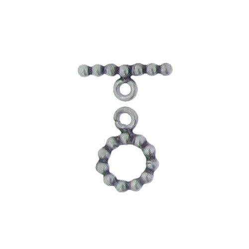 Sterling Silver Oxidized, 10.5mm Width by 2.2mm Length by 13.8mm Height, Beaded Circle Toggle Clasp Ring and 16.2mm Width by 1.9mm Length, Beaded Toggle Clasp Bar. Quantity Per Pack: 2 Pairs.