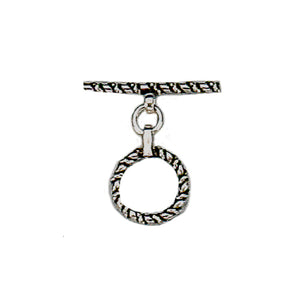 Sterling Silver Oxidized, 11.7mm Width by 2.0mm Length by 15.9mm Height, Twisted Circle Toggle Clasp Ring and 18.3mm Width by 2.0mm Length, Twisted Toggle Clasp Bar. Quantity Per Pack: 4 Pairs.