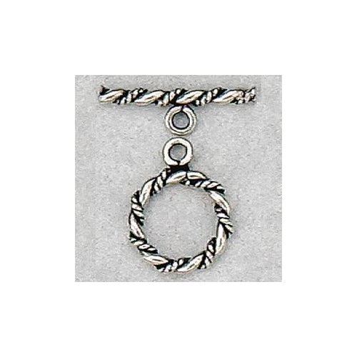 Sterling Silver Oxidized, 15.0mm Width by 2.6mm Length by 19.0mm Height, Twisted Circle Toggle Clasp Ring and 22.0mm Width by 2.4mm Length, Twisted Toggle Clasp Bar. Quantity Per Pack: 5 Pairs.