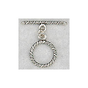 Sterling Silver Oxidized, 13.2mm Width by 1.6mm Length by 17.7mm Height, Twisted Circle Toggle Clasp Ring and 23.2mm Width by 2.4mm Length, Twisted Toggle Clasp Bar. Quantity Per Pack: 5 Pairs.