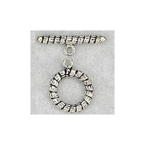 Sterling Silver Oxidized, 15.8mm Width by 2.6mm Length by 20.2mm Height, Wrapped Circle Toggle Clasp Ring and 25.5mm Width by 2.8mm Length, Wrapped Toggle Clasp Bar. Quantity Per Pack: 2 Pairs.