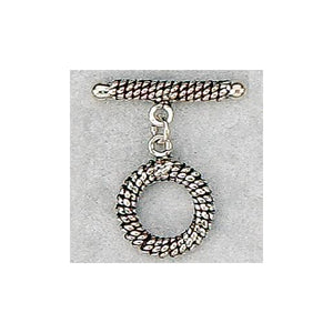 Sterling Silver Oxidized, 16.0mm Width by 3.4mm Length by 21.2mm Height, Twisted Circle Toggle Clasp Ring and 24.7mm Width by 3.3mm Length, Twisted Toggle Clasp Bar. Quantity Per Pack: 2 Pairs.