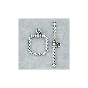 Sterling Silver Oxidized, 11.3mm Width by 3.1mm Length by 16.4mm Height, Twisted Square Toggle Clasp Ring and 28.0mm Width by 3.1mm Length, Twisted Toggle Clasp Bar. Quantity Per Pack: 5 Pairs.