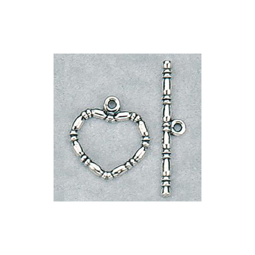 Clasps. Sterling Silver Oxidized 17.5mm Width by 18.2mm Length by 1.9mm Thick, Textured Heart Toggle Clasp Ring and 2.0mm Width by 29.7mm Length, Textured Toggle Clasp Bar. Quantity Per Pack: 2 Pairs.