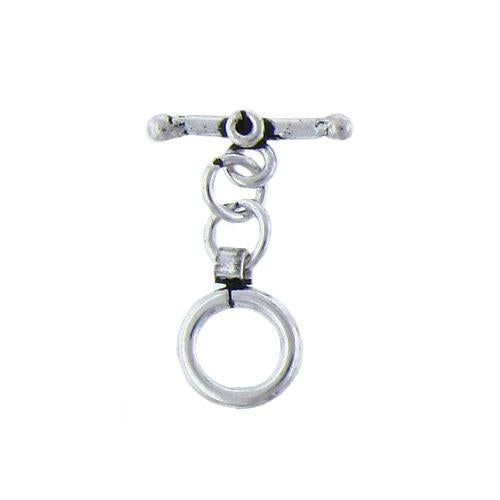 Clasps. Sterling Silver Oxidized 9.4mm Width / Length, Plain Toggle Clasp Ring attached to 1.6mm Width by 15.1mm Length, Plain Toggle Clasp Bar. Quantity Per Pack: 1 Pair.