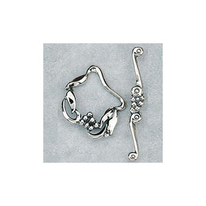 Clasps. Sterling Silver Oxidized 24.2mm Width by 28.6mm Length, Fancy Toggle Clasp Ring with 5.9mm Width by 43.5mm Length, Fancy Toggle Clasp Bar. Quantity Per Pack: 1 Pair.