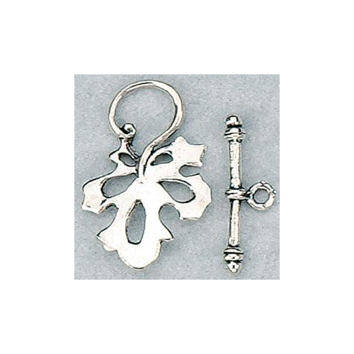 Clasps. Sterling Silver Oxidized 20.6mm Width by 31.9mm Length, Fancy Leaf Toggle Clasp Ring with 2.5mm Width by 25.1mm Length, Fancy Toggle Clasp Bar. Quantity Per Pack: 2 Pairs.