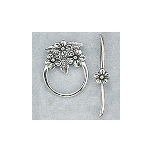 Clasps. Sterling Silver Oxidized 18.2mm Width by 23.3mm Length, Fancy Flower Toggle Clasp Ring with 2.1mm Width by 32.3mm Length, Fancy Flower Toggle Clasp Bar. Quantity Per Pack: 1 Pair.