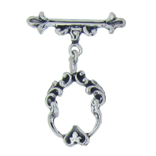 Clasps. Sterling Silver Oxidized 16.1mm Width by 23.6mm Length, Fancy Toggle Clasp Ring with 8.2mm Width by 26.6mm Length, Fancy Toggle Clasp Bar. Quantity Per Pack: 2 Pairs.