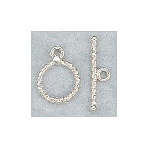 Clasps. Sterling Silver 14.0mm Width / Length, Twisted Toggle Clasp Ring with 2.0mm Width by 21.6mm Length, Twisted Toggle Clasp Bar. Quantity Per Pack: 5 Pairs.