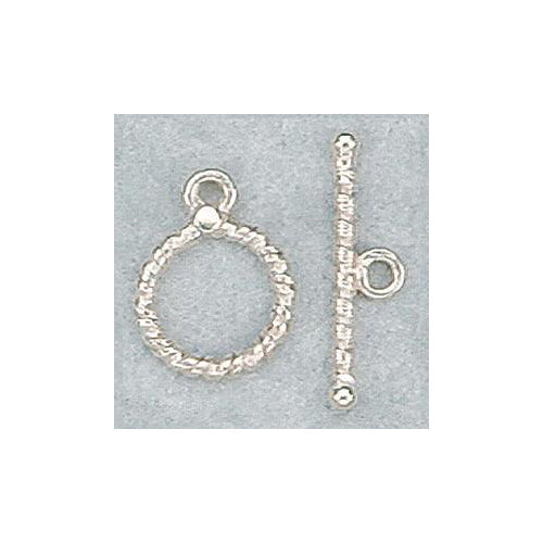 Clasps. Sterling Silver 14.0mm Width / Length, Twisted Toggle Clasp Ring with 2.0mm Width by 21.6mm Length, Twisted Toggle Clasp Bar. Quantity Per Pack: 5 Pairs.