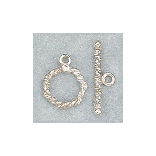 Clasps. Sterling Silver 13.4mm Width / Length, Twisted Toggle Clasp Ring with 1.9mm Width by 24.7mm Length, Twisted Toggle Clasp Bar. Quantity Per Pack: 2 Pairs.