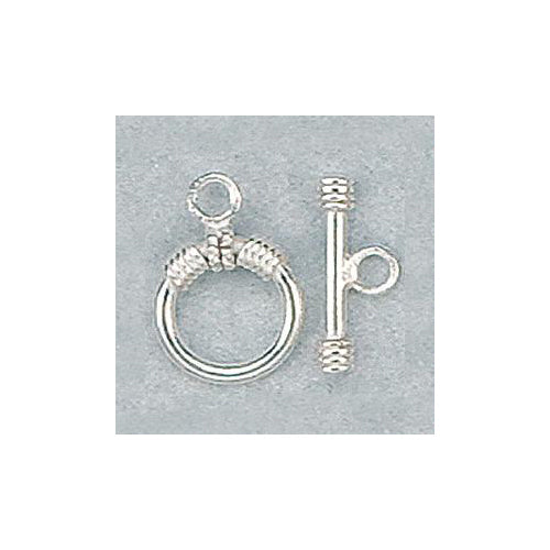 Clasps. Sterling Silver 11.4mm Width / Length, Plain Toggle Clasp Ring with 1.4mm Width by 17.6mm Length, Plain Toggle Clasp Bar, With Coils. Quantity Per Pack: 5 Pairs.