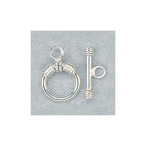 Clasps. Sterling Silver 11.4mm Width / Length, Plain Toggle Clasp Ring with 1.4mm Width by 17.6mm Length, Plain Toggle Clasp Bar, With Coils. Quantity Per Pack: 5 Pairs.