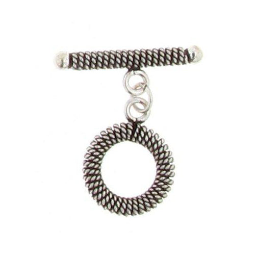 Clasps. Sterling Silver Oxidized 15.0mm Width / Length, Twisted Toggle Clasp Ring with 3.1mm Width by 23.9mm Length, Twisted Toggle Clasp Bar. Quantity Per Pack: 2 Pairs.