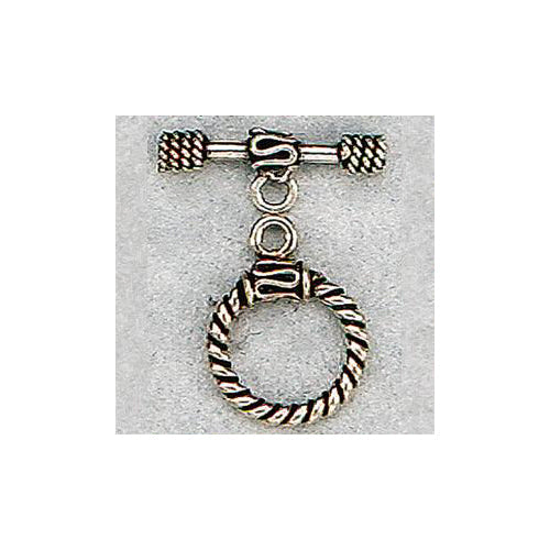 Clasps. Sterling Silver Oxidized 14.3mm Width / Length, Twisted Toggle Clasp Ring with 1.4mm Width by 21.7mm Length, Twisted Toggle Clasp Bar, With Coils. Quantity Per Pack: 4 Pairs.