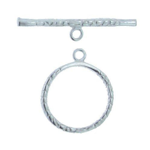 Clasps. Sterling Silver 19.9mm Width / Length, Textured Toggle Clasp Ring with 2.3mm Width by 31.8mm Length, Textured Toggle Clasp Bar. Quantity Per Pack: 2 Pairs.