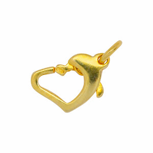 Clasps. Sterling Silver Gold Plated / Vermeil 8.8mm Width / 12.9mm Length by 3.1mm Height, Floating Heart Lobster Clasp With 4.9mm W/L & 0.9mm Height Open Ring at the top side. Quantity Per Pack: 5 Pieces.