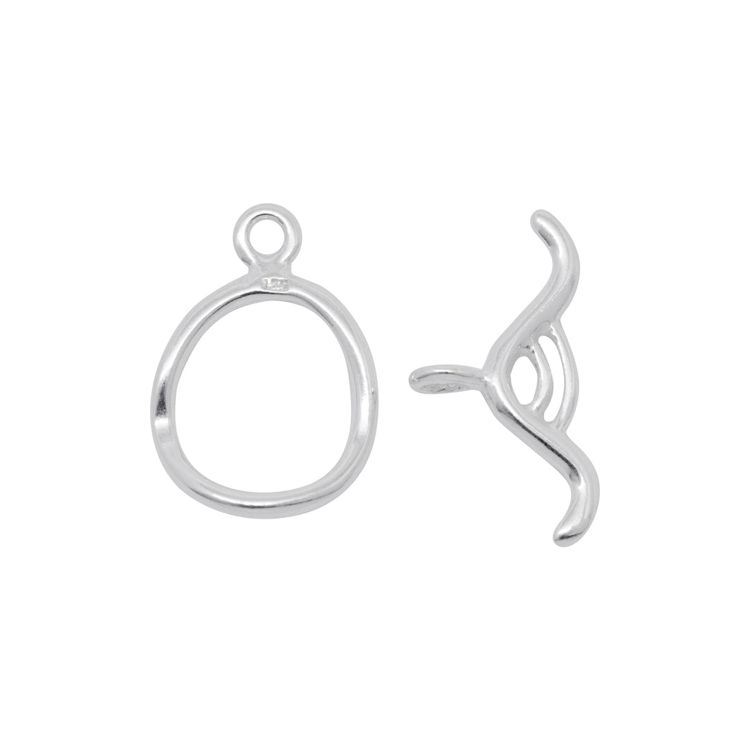 Clasps. Sterling Silver 10.8mm Width by 11.9mm Length by 1.3mm Thick, Toggle Clasp Ring With 16.0mm Length by 1.3mm Thick, Bow Shaped Toggle Clasp Bar, Toggle Clasp. Quantity Per Pack: 5 Pairs.