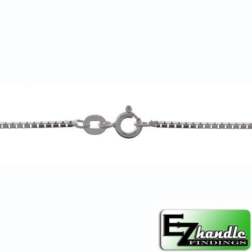 Chain by Clasp. Sterling Silver 0.75mm Width / Length, 16 Inch Regular Square Box Chain with 5.8mm Width / Length by 1.4mm Thick, Smooth Spring Ring Clasp. Quantity Per Pack: 5 Pieces.