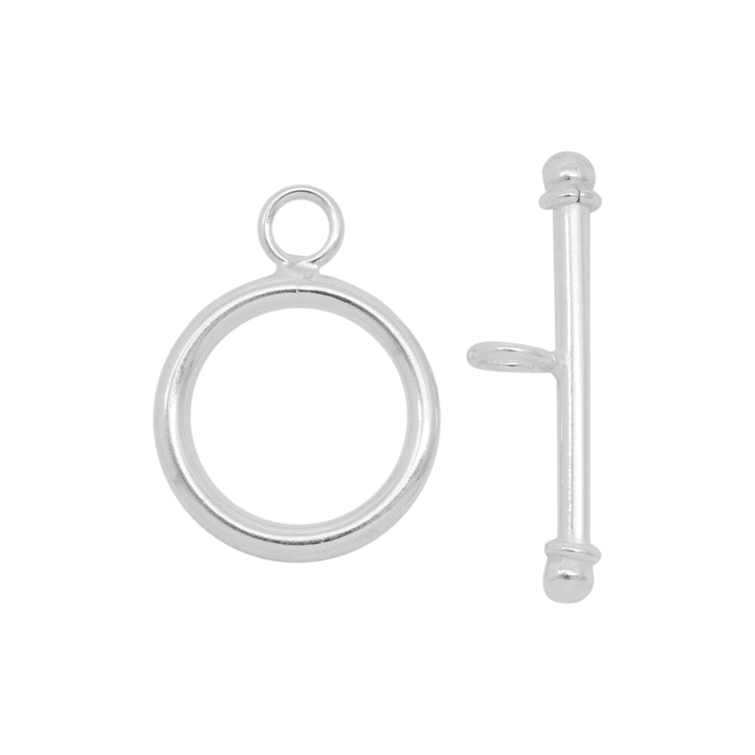 Clasps. Sterling Silver 12.0 Gauge, 15.95mm Width / Length, Smooth Circle Toggle Clasp Ring, With 1.95mm Width by 25.00mm Length Toggle Clasp Bar, Smooth Circle Toggle Clasp. Quantity Per Pack: 4 Pairs.