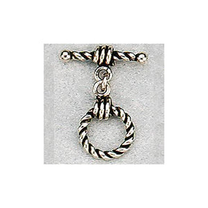 Sterling Silver Oxidized, 12.4mm Width by 4.2mm Length by 17.37mm Height, Twisted Round Toggle Clasp Ring and 18.6mm Width by 4.2mm Length, Twisted Toggle Clasp Bar. Quantity Per Pack: 1 Pair.