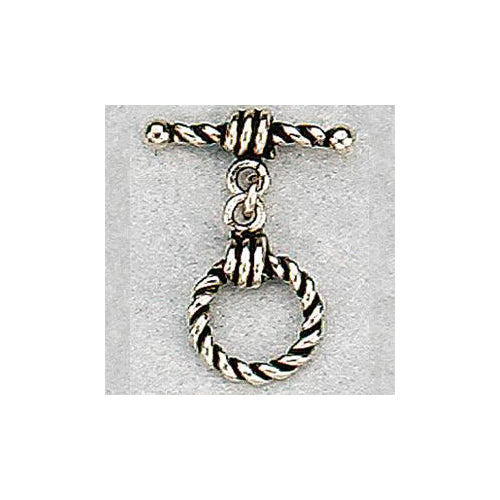 Sterling Silver Oxidized, 12.4mm Width by 4.2mm Length by 17.37mm Height, Twisted Round Toggle Clasp Ring and 18.6mm Width by 4.2mm Length, Twisted Toggle Clasp Bar. Quantity Per Pack: 1 Pair.