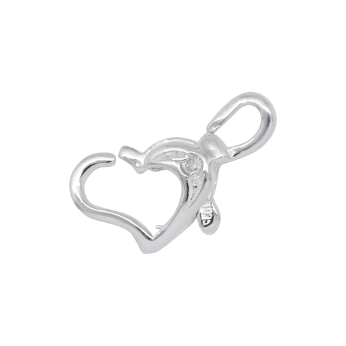 Clasps. Sterling Silver 8.55mm Width by 10.6mm Length by 3.5mm Height, Floating Heart Lobster Clasp With 1.4mm CZ & Closed Fix Loop at the top side. Quantity Per Pack: 3 Pieces.