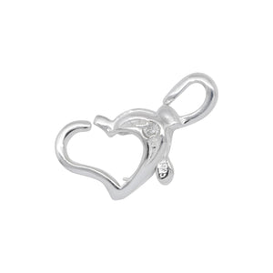 Clasps. Sterling Silver 8.55mm Width by 10.6mm Length by 3.5mm Height, Floating Heart Lobster Clasp With 1.4mm CZ & Closed Fix Loop at the top side. Quantity Per Pack: 3 Pieces.