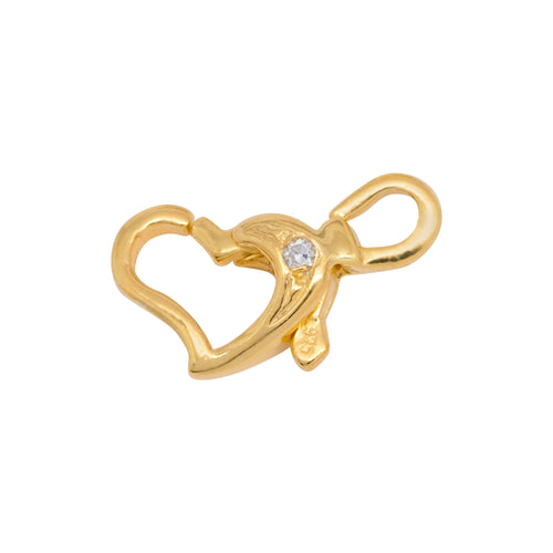 Clasps. Sterling Silver Gold Plated / Vermeil 8.55mm Width by 10.6mm Length by 3.5mm Height, Floating Heart Lobster Clasp With 1.4mm CZ & Closed Fix Loop towards the top side. Quantity Per Pack: 3 Pieces.