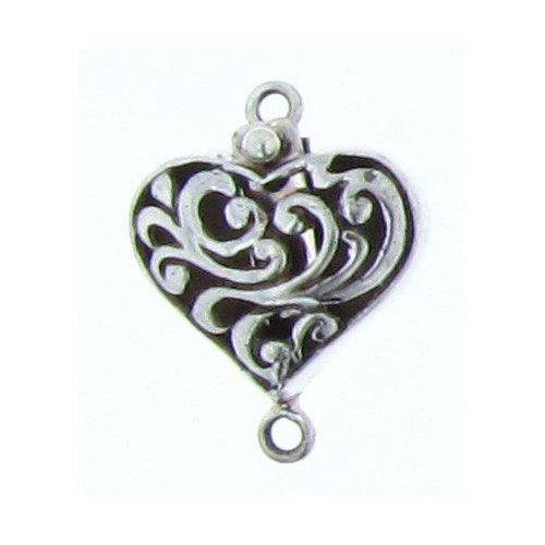 Sterling Silver Oxidized, 28.7mm Width by 7.6mm Length by 21.5mm Height, Filigree Heart Box Clasp. Quantity Per Pack: 1 Pair.