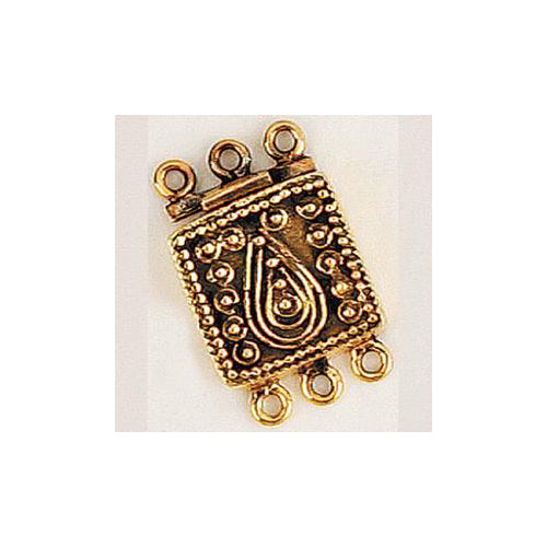 Sterling Silver Gold Plated-Oxidized, 25.3mm Width by 5.3mm Length by 16.1mm Height, 3 Strand Filigree Square Box Clasp. Quantity Per Pack: 1 Pair.