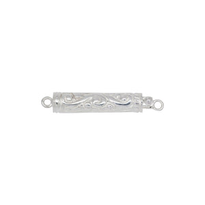 Clasps. Sterling Silver 6.4mm Width by 28.0mm Length, Engraved Box Clasp, with 3.5mm Width by 14.9mm Length by 2.3mm Height Fish hook to lock the clasp, Engraved Box Clasp. Quantity Per Pack: 1 Piece.