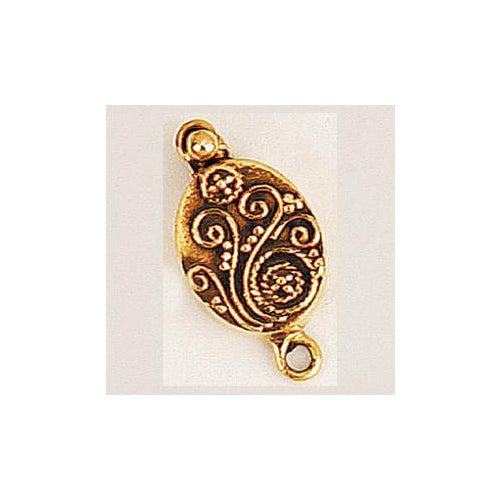 Sterling Silver Gold Plated-Oxidized, 24.5mm Width by 5.3mm Length by 12.3mm Height, Filigree Oval Box Clasp. Quantity Per Pack: 1 Pair.