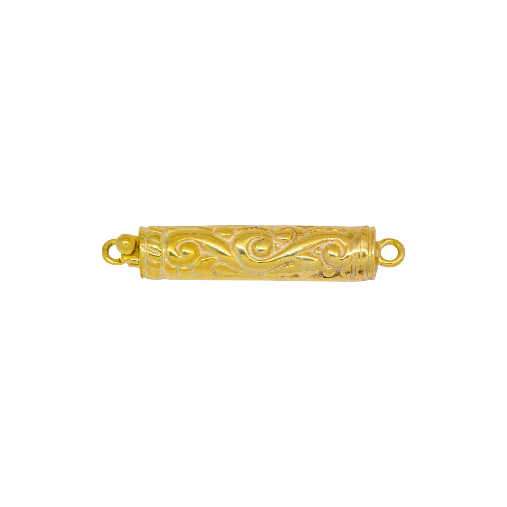 Clasps. Sterling Silver 14kt Gold Plated / Vermeil 6.4mm Width by 28.0mm Length, Engraved Box Clasp, with Fish hook to lock the clasp, Engraved Box Clasp. Quantity Per Pack: 1 Piece.
