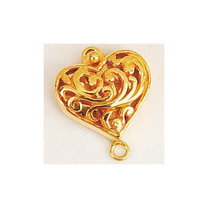 Sterling Silver Gold Plated, 28.7mm Width by 7.6mm Length by 21.5mm Height, Filigree Heart Box Clasp. Quantity Per Pack: 1 Pair.