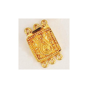 Sterling Silver Gold Plated, 23.4mm Width by 4.9mm Length by 15.5mm Height, 3 Strand Beaded Square Box Clasp. Quantity Per Pack: 1 Pair.