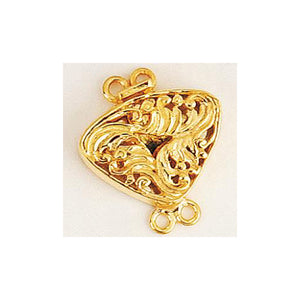 Sterling Silver Gold Plated, 25.3mm Width by 5.5mm Length by 27.3mm Height, 2 Strand Filigree Triangle Box Clasp. Quantity Per Pack: 1 Pair.