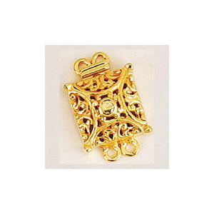 Sterling Silver Gold Plated, 22.0mm Width by 7.3mm Length by 15.0mm Height, 2 Strand Filigree Square Box Clasp. Quantity Per Pack: 1 Pair.