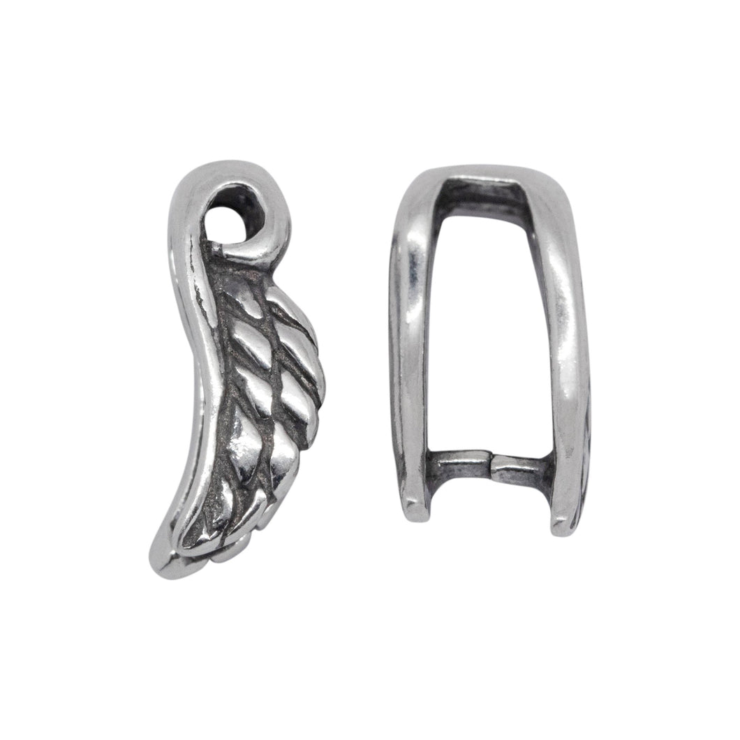 Bails. Sterling Silver 5.6mm Width by 11.0mm Length, Feather Pinch Bail. Quantity per pack - 5 Pieces.