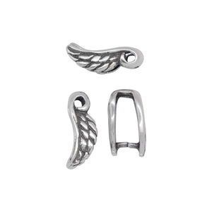 Sterling Silver 5.6mm Width by 11.0mm Length, Feather Pinch Bail. Quantity per pack - 5 Pieces.