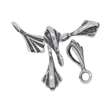 Load image into Gallery viewer, Sterling Silver Oxidized 4.7mm Width by 6.2mm Length by 10.7mm Height, Shell Sliding Bail with 18.0 Gauge 4.5mm Width / Length Open Ring. Quantity per pack - 2 Pieces.
