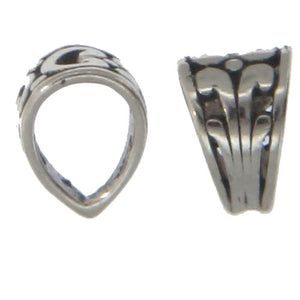 Sterling Silver Oxidized, 9.3mm Width by 7.8mm Length by 11.4mm Height, Sliding Bail with 1.2mm Hole at the Bottom. Quantity per pack: 10 Pieces.