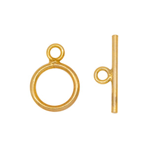 Clasps. 14kt Gold Filled 16.0 Gauge, 9.5mm Width / Length, Smooth Circle Toggle Clasp Ring, With 17.10mm Length by 1.19mm Thick Toggle Clasp Bar, Smooth Circle Toggle Clasp. Quantity Per Pack: 2 Pairs.