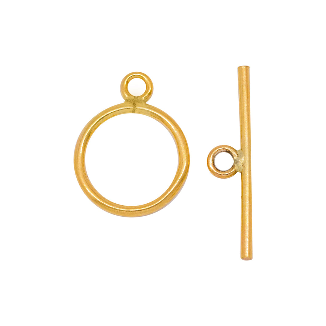 Clasps. 14kt Gold Filled 16.0 Gauge, 12.0mm Width / Length, Smooth Circle Toggle Clasp Ring, With 20.1mm Length by 1.19mm Thick Toggle Clasp Bar, Smooth Circle Toggle Clasp. Quantity Per Pack: 1 Pair.