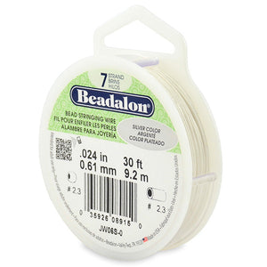 Beading Cords. Beadalon 7 Strand, 0.024 Inch Diameter, 30 Feet Silver Beading Wire. Spools sold per pack - 1 Spool.